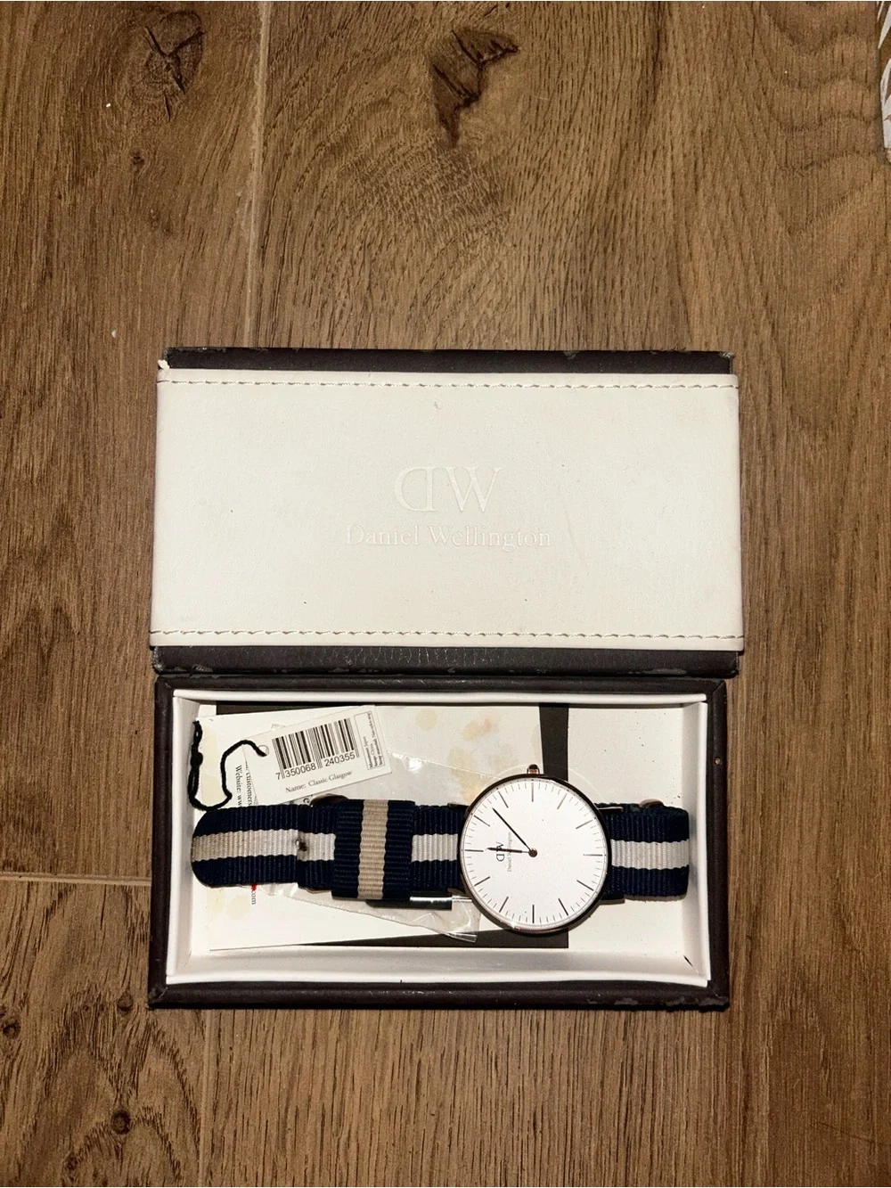 Daniel Wellington Navy and White Stripe NATO Strap Watch